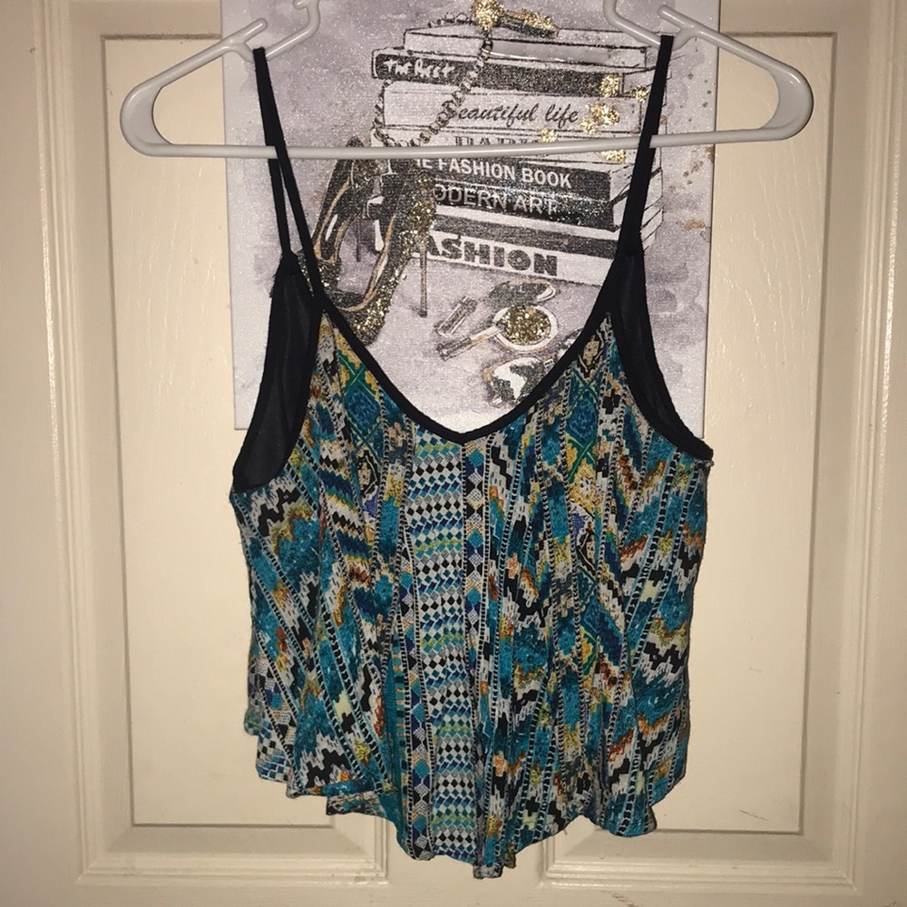 Angie Brand Size Large Blue Multicolored Crop Tank